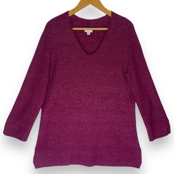 J.Jill Pure Jill Women Ribbed V-Neck Tunic Sweater S Purple Fuchsia Pink Purple - Picture 9 of 9